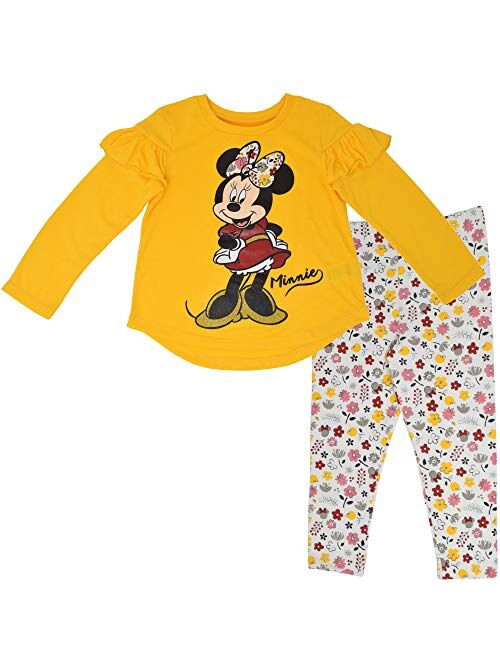 Disney Minnie Mouse Girls Long Sleeve Ruffled T-Shirt and Leggings Set