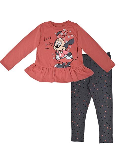 Disney Minnie Mouse Girls Long Sleeve Ruffled T-Shirt and Leggings Set