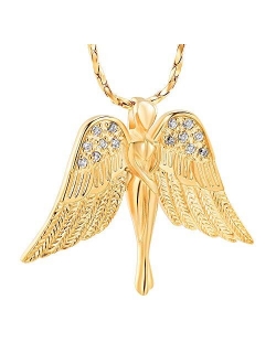 Imrsanl Cremation Jewelry with Angel Lady Charm Locket Memorial Ash Pendant - Urn Necklace for Ashes Wings Keepsake Jewelry for Women Girls