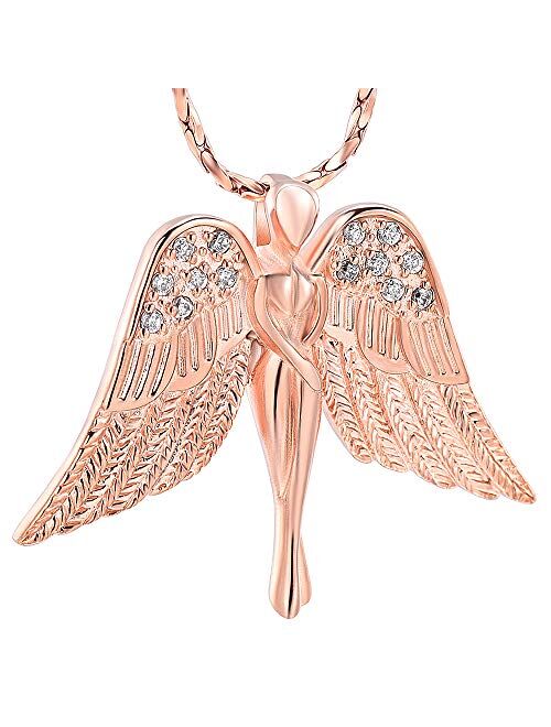 Imrsanl Cremation Jewelry with Angel Lady Charm Locket Memorial Ash Pendant - Urn Necklace for Ashes Wings Keepsake Jewelry for Women Girls