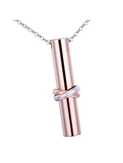 HooAMI Cremation Jewelry Together Love Cylinder Pendant Memorial Urn Necklace