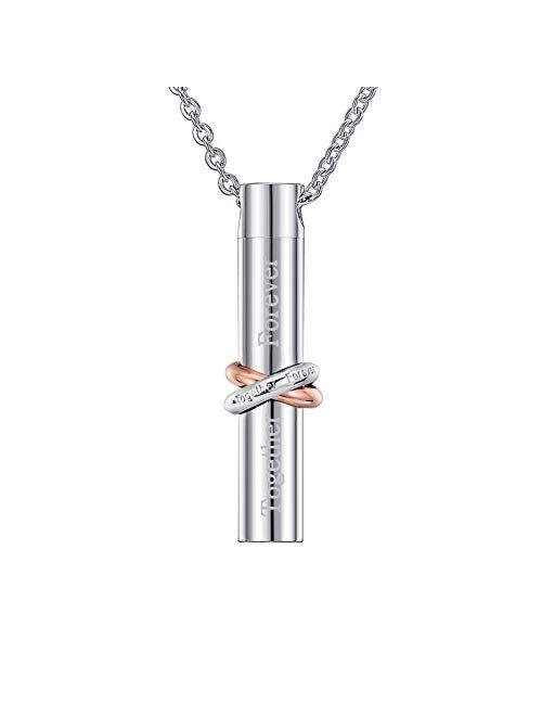 HooAMI Cremation Jewelry Together Love Cylinder Pendant Memorial Urn Necklace