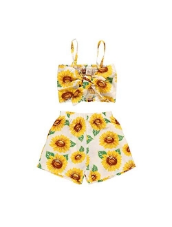 Toddler Baby Girl Floral Halter Ruffled Outfits Set Strap Crop Tops+Short Pants 2 PCS Clothes Set