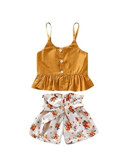 Toddler Baby Girl Floral Halter Ruffled Outfits Set Strap Crop Tops+Short Pants 2 PCS Clothes Set