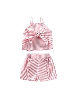 Toddler Baby Girl Floral Halter Ruffled Outfits Set Strap Crop Tops+Short Pants 2 PCS Clothes Set