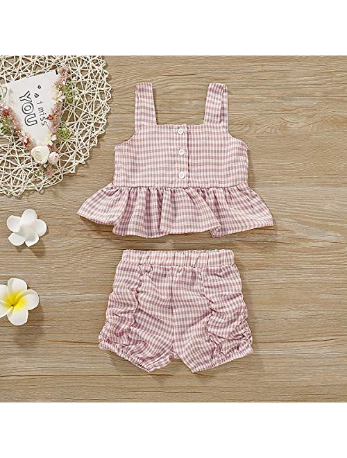 Toddler Baby Girl Floral Halter Ruffled Outfits Set Strap Crop Tops+Short Pants 2 PCS Clothes Set