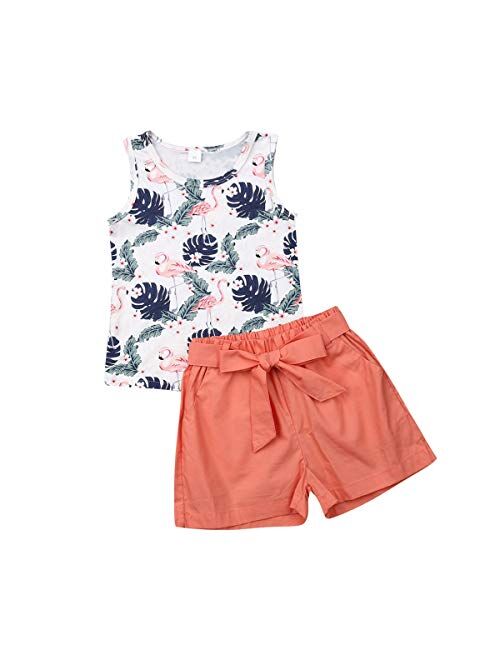 Toddler Baby Girl Floral Halter Ruffled Outfits Set Strap Crop Tops+Short Pants 2 PCS Clothes Set