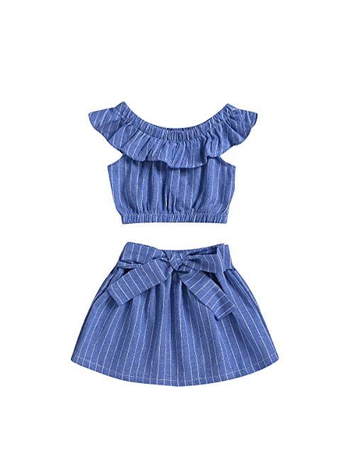 Toddler Baby Girl Floral Halter Ruffled Outfits Set Strap Crop Tops+Short Pants 2 PCS Clothes Set