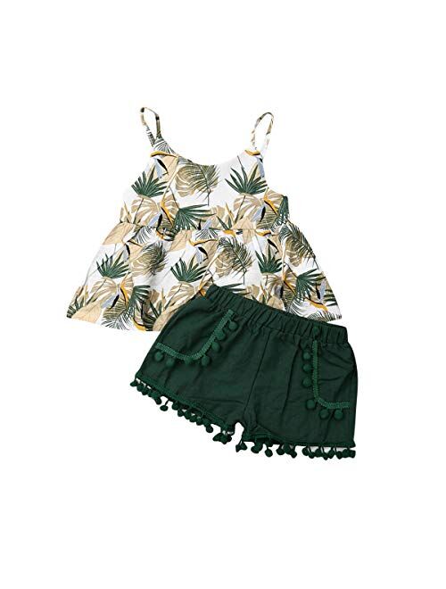 Toddler Baby Girl Floral Halter Ruffled Outfits Set Strap Crop Tops+Short Pants 2 PCS Clothes Set