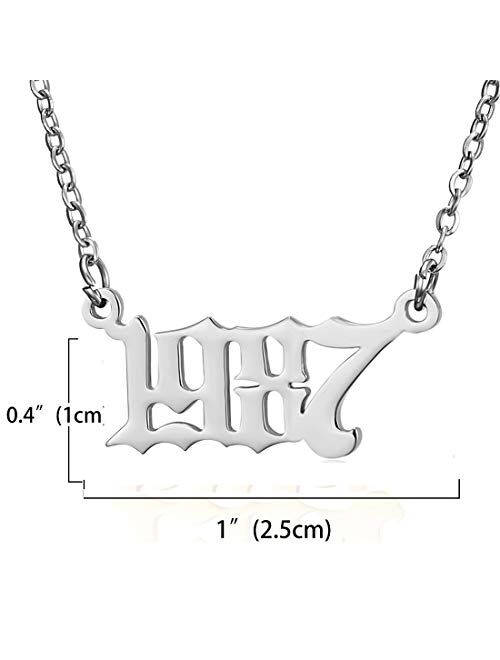 RINHOO Birth Year Number Pendant Necklace Stainless Steel Silver Number Birthday Necklace Chain Jewelry for Women Girl