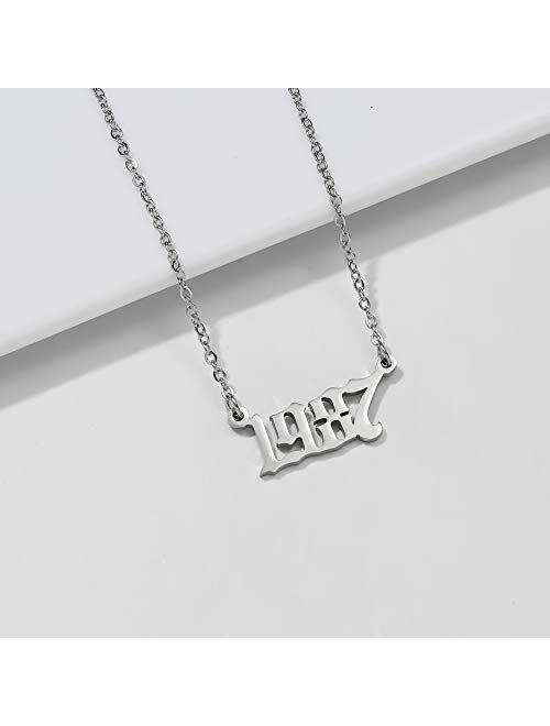 RINHOO Birth Year Number Pendant Necklace Stainless Steel Silver Number Birthday Necklace Chain Jewelry for Women Girl