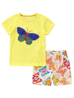 Toddler Girl 100% Cotton Shirt Short Pants Sets Cute Animal Cartoon Applique Summer Outfits Set