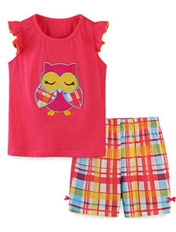 Toddler Girl 100% Cotton Shirt Short Pants Sets Cute Animal Cartoon Applique Summer Outfits Set