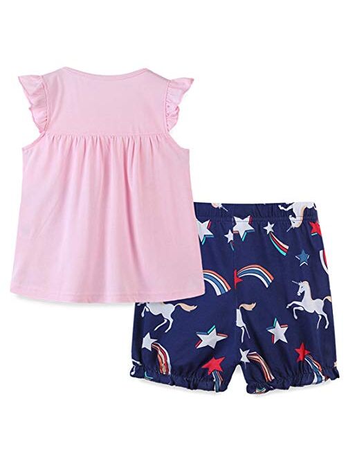 Toddler Girl 100% Cotton Shirt Short Pants Sets Cute Animal Cartoon Applique Summer Outfits Set