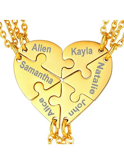 FaithHeart BFF Puzzle Stitching Necklace 2/3/4/5/6/7/8 Pcs Stainless Steel Personalized Name Heart Pendants Family Love Jewelry Free Engrave Friendship Forever Necklaces 