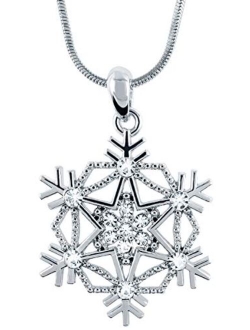 Crystal Snowflake Pendant Necklace Winter Bridal Fashion Christmas Holiday Jewelry Gifts for Girls, Teens, Women