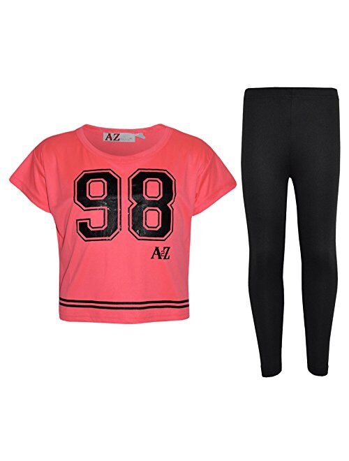 Girls Top Kids 98 Print Stylish Crop Top & Fashion Legging Set Age 5-13 Years