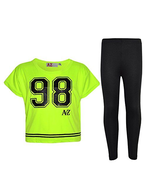 Girls Top Kids 98 Print Stylish Crop Top & Fashion Legging Set Age 5-13 Years