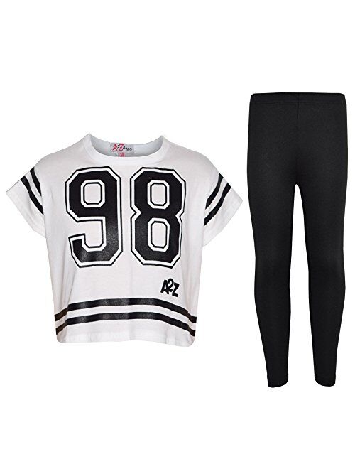 Girls Top Kids 98 Print Stylish Crop Top & Fashion Legging Set Age 5-13 Years