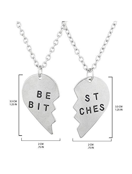 Lux Accessories Best Friends BFF Forever Best Bitches Valentine Detached Heart Pendant Charm Necklaces (2pc)