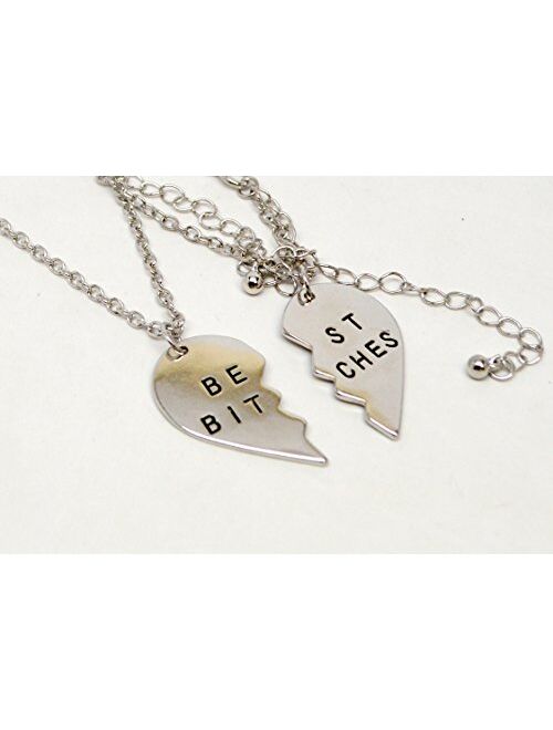 Lux Accessories Best Friends BFF Forever Best Bitches Valentine Detached Heart Pendant Charm Necklaces (2pc)