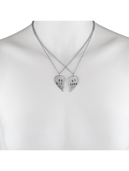 Lux Accessories Best Friends BFF Forever Best Bitches Valentine Detached Heart Pendant Charm Necklaces (2pc)