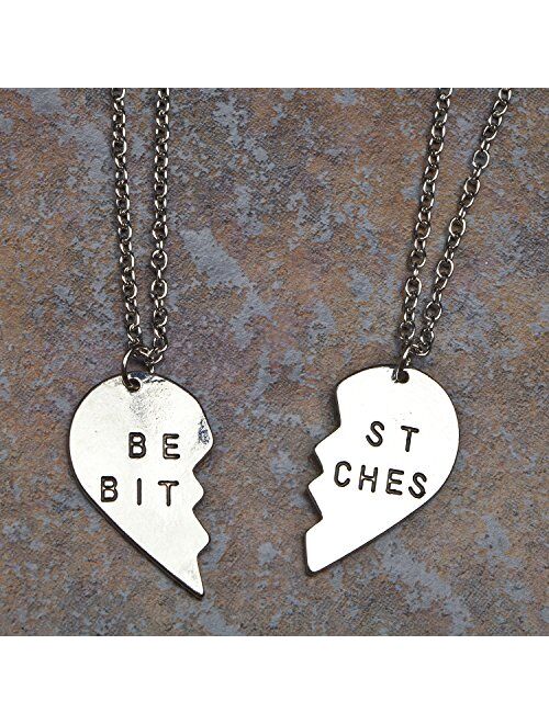 Lux Accessories Best Friends BFF Forever Best Bitches Valentine Detached Heart Pendant Charm Necklaces (2pc)