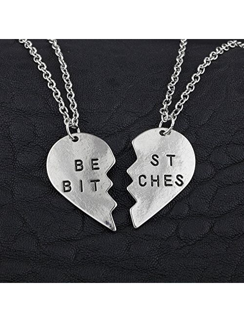 Lux Accessories Best Friends BFF Forever Best Bitches Valentine Detached Heart Pendant Charm Necklaces (2pc)