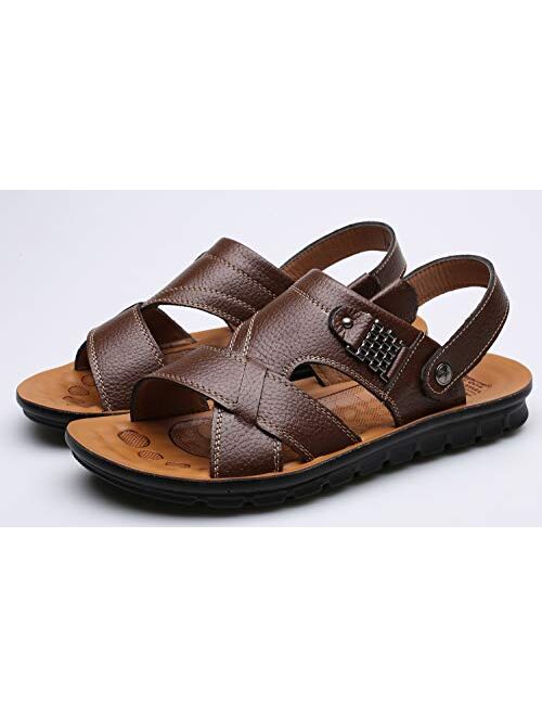 Buy Vocni Men's Open Toe Casual Leather Comfort Shoes Sandals Large ...