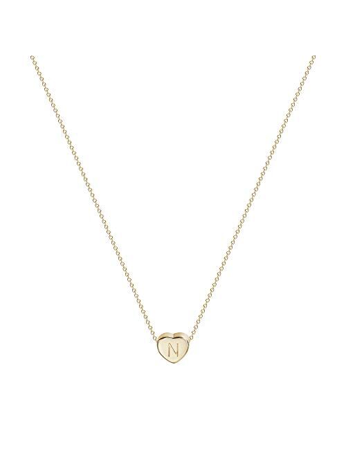 Love Heart Initial Pendant Necklace, 14 K Gold Plated Personalized Tiny Lovely Heart with Letters Charm Necklace for Women