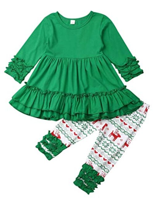 Toddler Girls Clothes Set Little Girls Long Sleeve Highlow Ruffle Flare Tunic Tops Floral Print Leggings Outfit