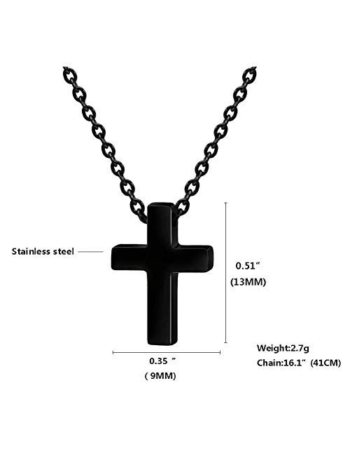 Eymi Children Stainless Steel Small Cross Pendant Necklace Security Hypoallergenic, 16" Chain