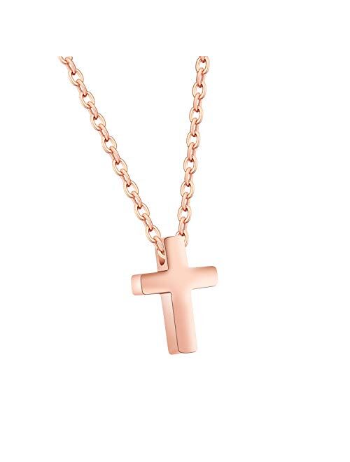 Eymi Children Stainless Steel Small Cross Pendant Necklace Security Hypoallergenic, 16" Chain