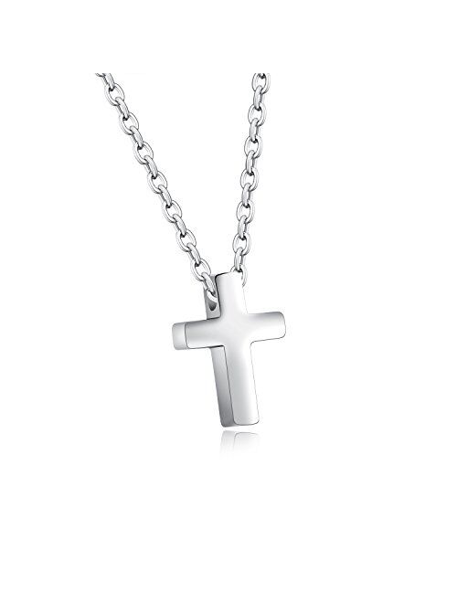 Eymi Children Stainless Steel Small Cross Pendant Necklace Security Hypoallergenic, 16" Chain