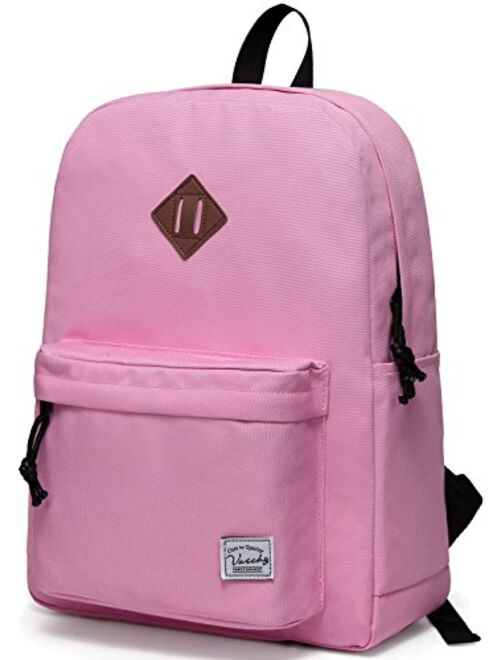 Lightweight Backpack for School, VASCHY Classic Basic Water Resistant Casual Daypack for Travel with Bottle Side Pockets