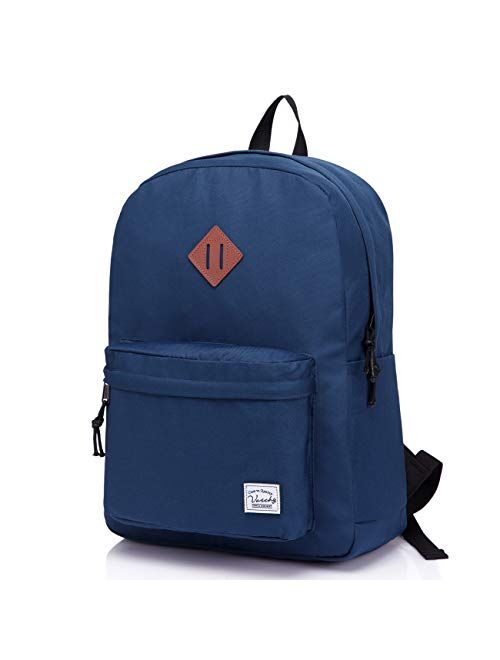 Lightweight Backpack for School, VASCHY Classic Basic Water Resistant Casual Daypack for Travel with Bottle Side Pockets