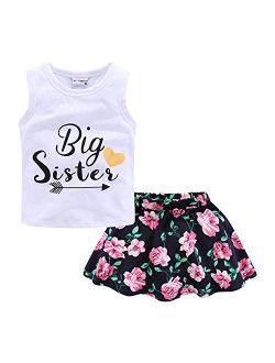 Little Girls Summer Outfit Tank Top and Floral Skirt Set