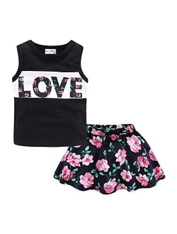 Little Girls Summer Outfit Tank Top and Floral Skirt Set