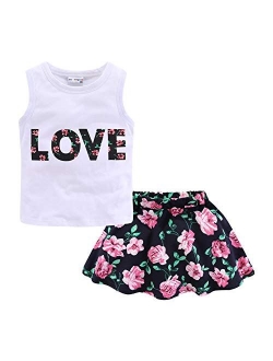 Little Girls Summer Outfit Tank Top and Floral Skirt Set