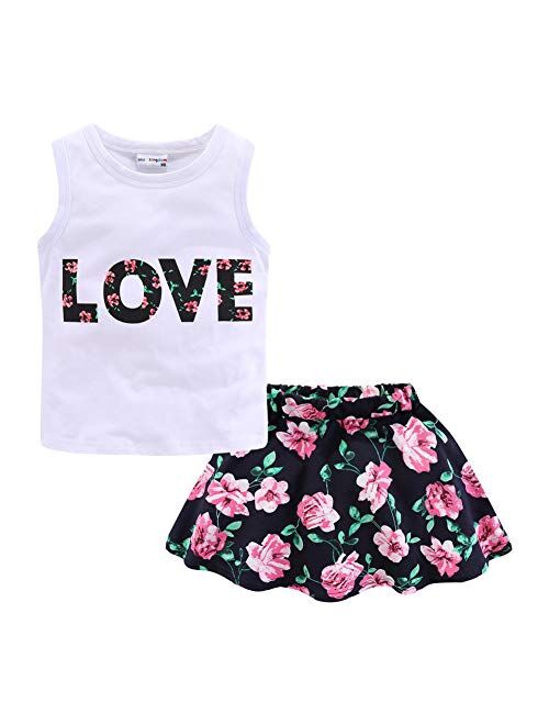 LittleSpring Little Girls Summer Outfit Tank Top and Floral Skirt Set