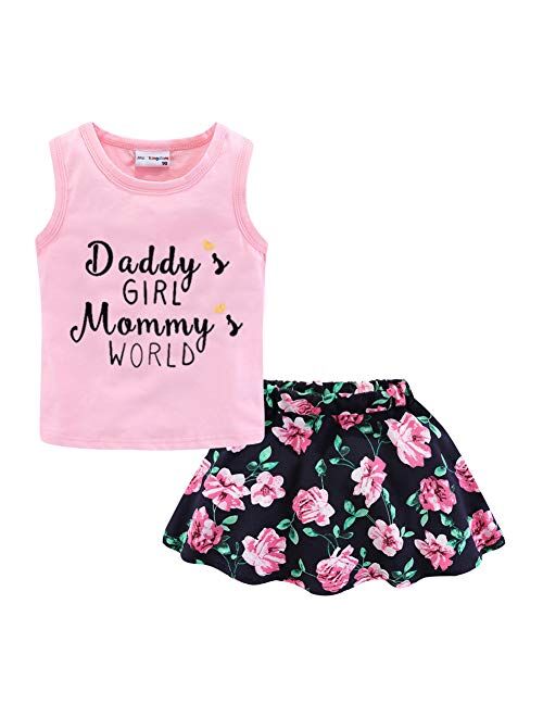 LittleSpring Little Girls Summer Outfit Tank Top and Floral Skirt Set