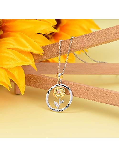 Birthday Sunflower Flower Necklace Anklet Earrings Ring - S925 Sterling Silver Jewelry Heart Pendant For Women Girls You Are My Sunshine I Love You