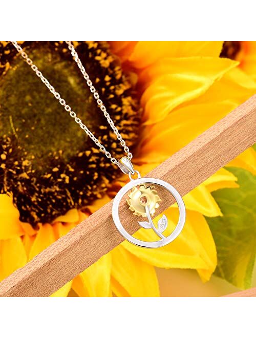 Birthday Sunflower Flower Necklace Anklet Earrings Ring - S925 Sterling Silver Jewelry Heart Pendant For Women Girls You Are My Sunshine I Love You