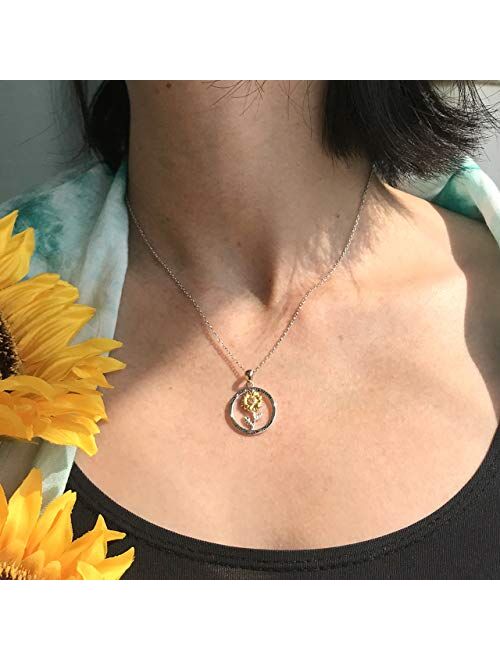 Birthday Sunflower Flower Necklace Anklet Earrings Ring - S925 Sterling Silver Jewelry Heart Pendant For Women Girls You Are My Sunshine I Love You