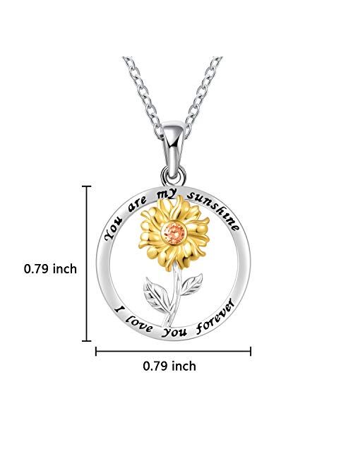 Birthday Sunflower Flower Necklace Anklet Earrings Ring - S925 Sterling Silver Jewelry Heart Pendant For Women Girls You Are My Sunshine I Love You