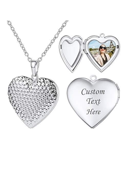 U7 Heart Locket That Holds Pictures Platinum Plated Personalized Any Memory Photo Pendant, Polished Platinum/Gold/Rose Gold Lockets for Women Girls Boys, Chain 18-20 Inch