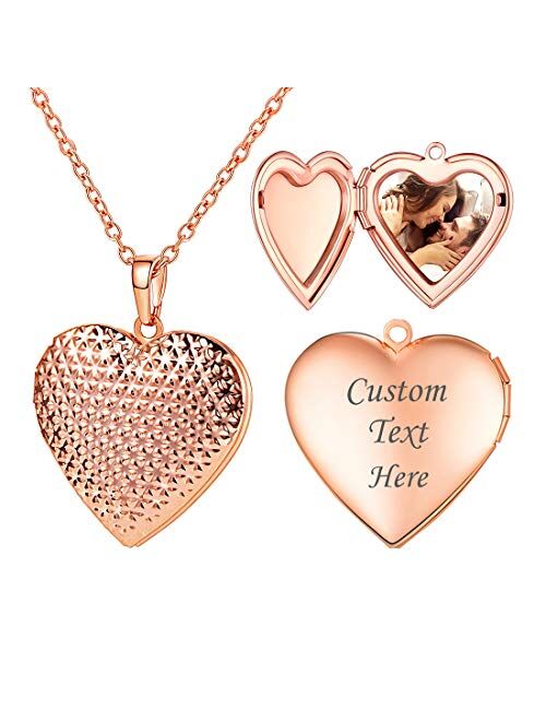 U7 Heart Locket That Holds Pictures Platinum Plated Personalized Any Memory Photo Pendant, Polished Platinum/Gold/Rose Gold Lockets for Women Girls Boys, Chain 18-20 Inch