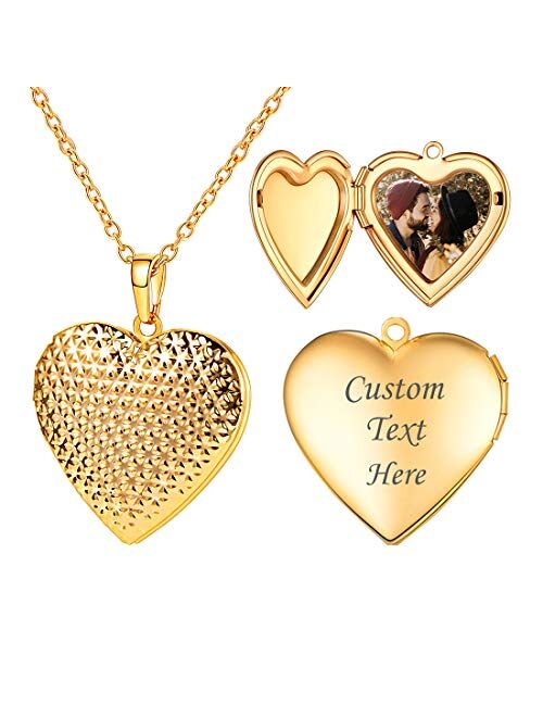 U7 Heart Locket That Holds Pictures Platinum Plated Personalized Any Memory Photo Pendant, Polished Platinum/Gold/Rose Gold Lockets for Women Girls Boys, Chain 18-20 Inch