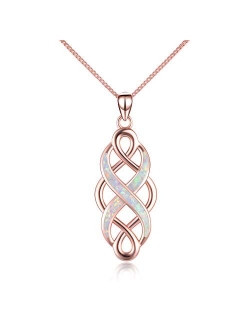 YFN Irish Celtic Knot Created Opal Pendant Necklace Infinity Love Sterling Silver CZ Jewelry 18"