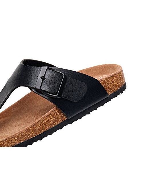 WTW Men's Slip on Flat Cork Sandals with Adjustable Strap Buckle Open Toe Slippers Suede Footbed